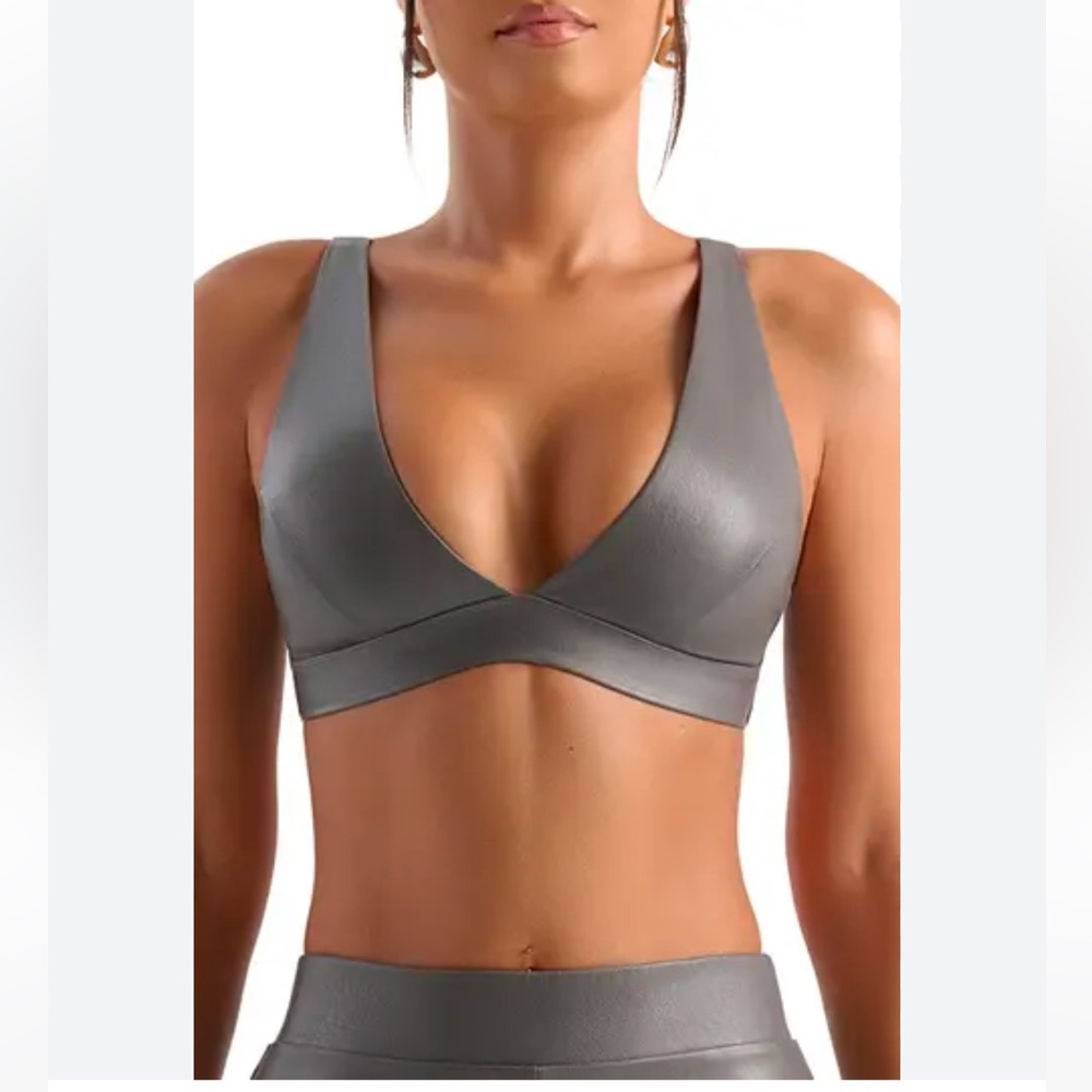 🩶Naked Wardrobe faux leather bra top gray xs nwt